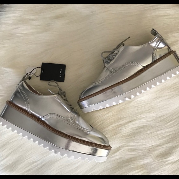 Zara Shoes - Zara Platform Oxfords Silver Size 9 New